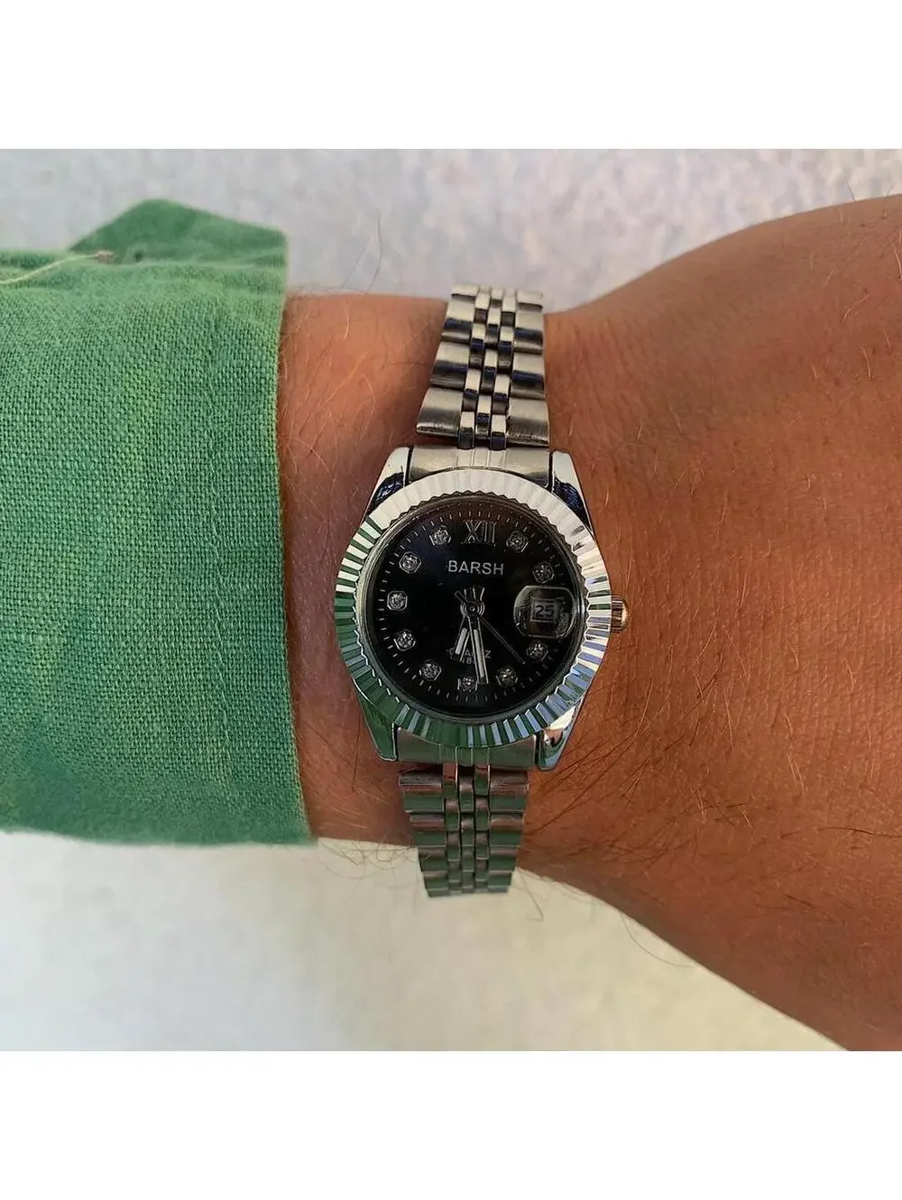 Classy Y2K Style Silver and Black Watch with Diamond Accents